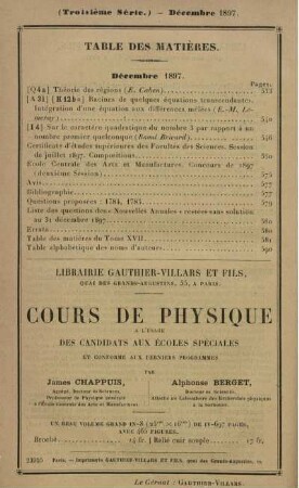 Table des matières. Décembre 1897.