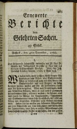 49 Stück. Rostock, den 4ten December, 1766