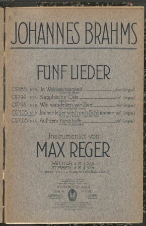 5 Lieder, [4]. Immer leiser wird mein Schlummer : op. 105,2