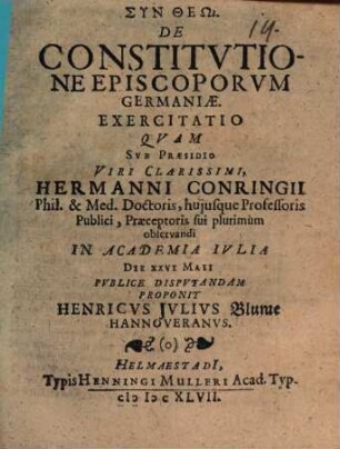 De Constitutione Episcoporum Germaniae. Exercitatio