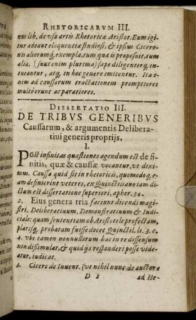 Dissertatio III. De Tribus Generibus Caussarum, & argumentis De liberatiui generis propriis.