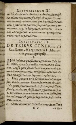 Dissertatio III. De Tribus Generibus Caussarum, & argumentis De liberatiui generis propriis.
