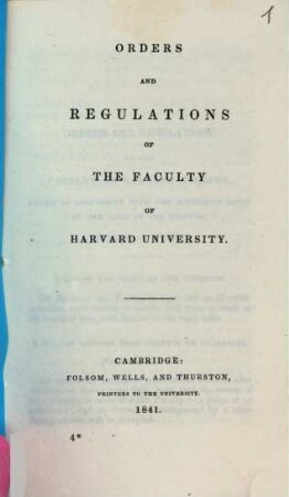 Orders and regulations of the faculty of Harvard College, 1841