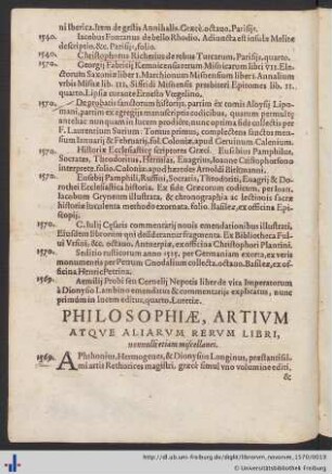 Philosophiae, Artivm Atqve Aliarvm Rervm Libri.