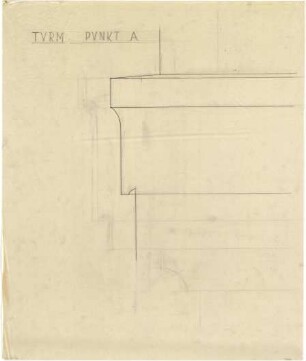 Billing, Hermann; Karlsruhe, (Baden-Württemberg) Ettlinger Tor; Ettlinger Tor, Bebauung Reichspostdirektion - Turm, Punkt A, Gesims (Teilansicht)