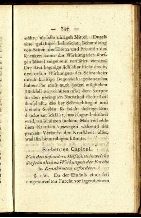 Siebentes Capitel. Von den besondern Hilfsmitteln welche die schädlichen Wirkungen der Furcht in Krankheiten erfordern.