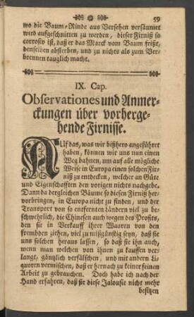 IX. Cap. Observationes und Anmerckungen über vorhergehende Firnisse