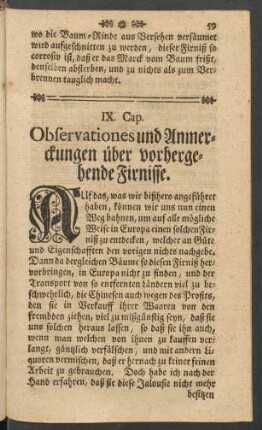 IX. Cap. Observationes und Anmerckungen über vorhergehende Firnisse