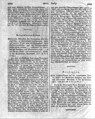 Kurze Volkspredigten auf die vornehmsten Feste des Stifters der christlichen Religion, von Gottlieb Ackermann. München, b. Jos. Ig. Lentner, 1814. VIII. und 256 S. 8.
