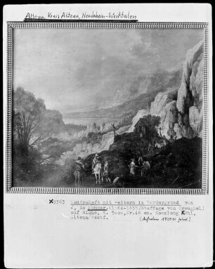 Landschaft mit Reitern im Vordergrund