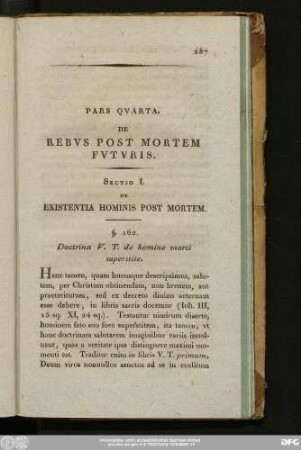 Sectio I. De Existentia Hominis Post Mortem.