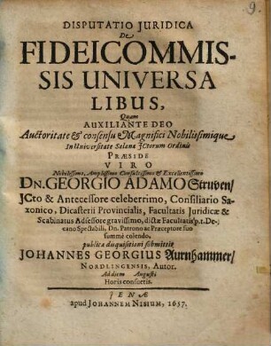 Disputatio Iuridica De Fideicommissis Universalibus