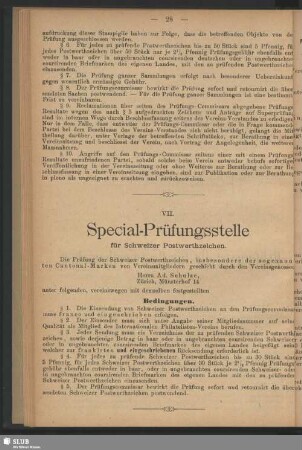 VII. Special-Prüfungsstellen für Schweizer Postwerthzeichen