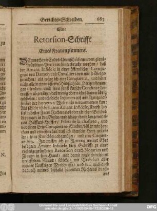 Eine Retorsion-Schrifft Eines Frauenzimmers.