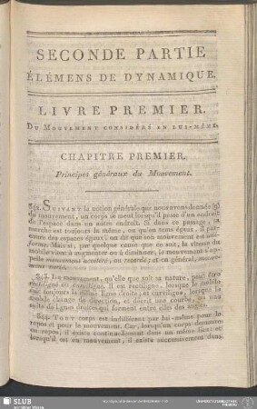 Seconde Partie. Élémens De Dynamique