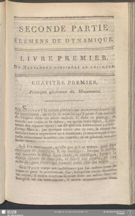 Seconde Partie. Élémens De Dynamique