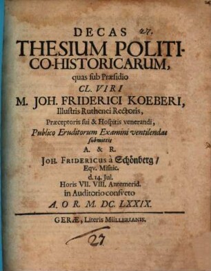 Decas thesium politico-historicorum
