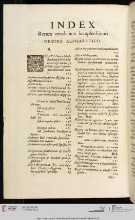 Index Rerum notabilium locupletissimus ordine alphabetico