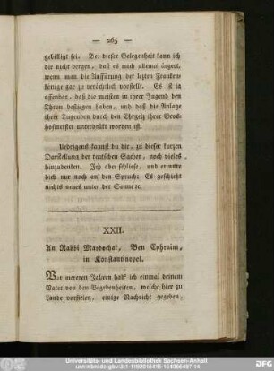 XXII. An Rabbi Mardochai, Ben Ephraim, in Konstantinopel.