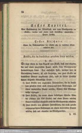 Erstes Kapitel. Von Bestimmung der Mittelkraft und vom Gleichgewicht der Kräfte, welche auf einen und denselben materiellen Punct wirken
