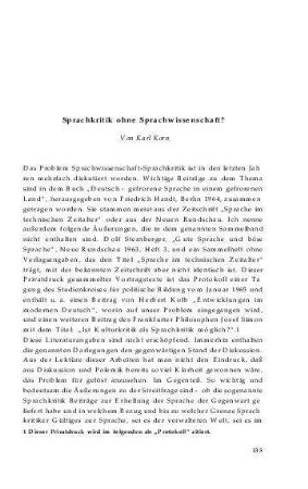 Sprachkritik ohne Sprachwissenschaft?