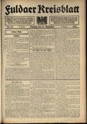 Dritte Ausgabe vom Samstag, den 20. September 1913.