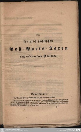 Die königlich sächsischen Post-Porto-Taxen nach und aus dem Auslande
