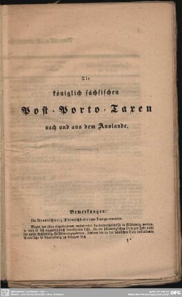 Die königlich sächsischen Post-Porto-Taxen nach und aus dem Auslande
