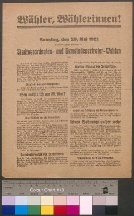 Flugblatt der SPD zur Wahl der Stadtverordneten,                                         Kreis- und Gemeindevertreter im Freistaat Braunschweig am                                         29. Mai 1921