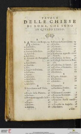 Tavola delle Chiese di Roma, che sono in qvesto libro