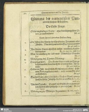 Summa der vornembsten Puncten in diesem Büchlein