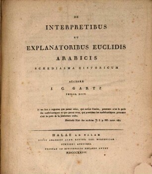 De Interpretibus Et Explanatoribus Euclidis Arabicis Schediasma Historicum