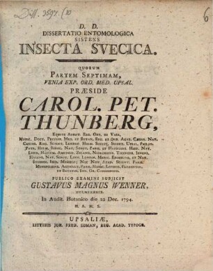 Diss. entomol. sistens insecta Suecica