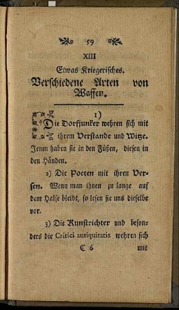XIII. Etwas Kriegerisches. Verschiedene Arten von Waffen