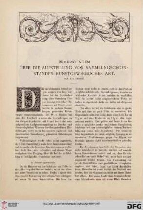 Bemerkungen über die Aufstellung von Sammlungsgegenständen kunstgewerblicher Art