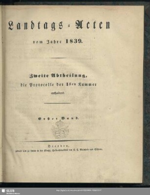 1839/40: Landtags-Acten / Die Protocolle der 1. Kammer
