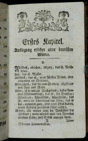 Erstes Kapitel. Auslegung etlicher alter deutscher Wörter.