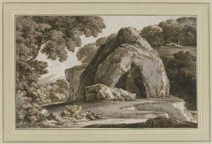 Landschaft mit Felsentor an einem Wasserfall
