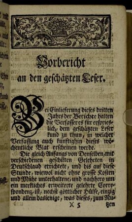 Vorbericht an den geschätzten Leser.
