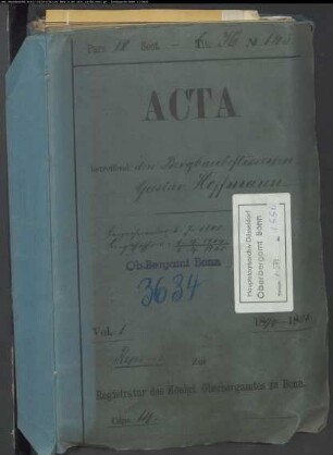 Hoffmann; Gustav Theodor; Bergbaubeflissener; Bergassessor; Prüfungs- und Personalakte