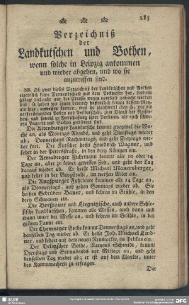 Verzeichniß der Landkutscher und Bothen