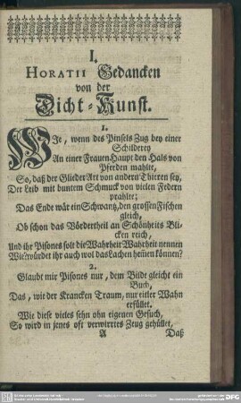 I. Horatii Gedancken von der Dicht-Kunst