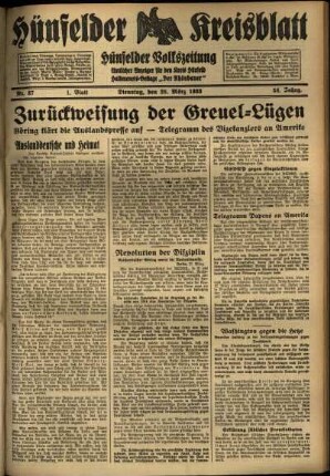Erste Ausgabe vom Dienstag, den 28. März 1933.