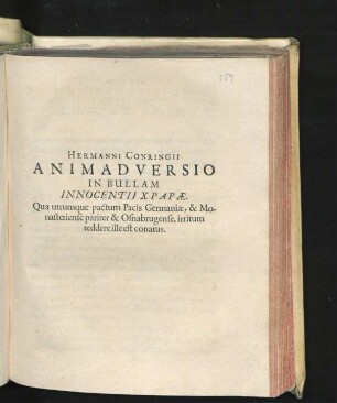 Hermanni Conrigii. Animadversio In Bullam Innocentii X. Papae.