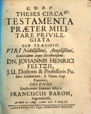 Theses circa testamenta praeter militare privilegiata