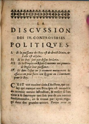 La discussion des quatre controverses politiques