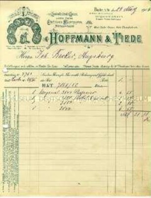 Rechnung der Firma Hoffmann & Tiede über den Verkauf von Schokolade - Sachkonvolut