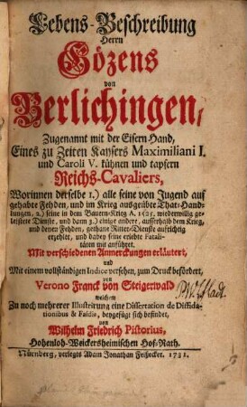 Lebens-Beschreibung Herrn Gözens von Berlichingen von ihm selbst geschrieben