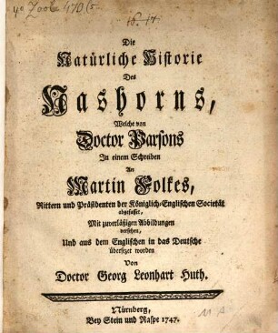 Die Natürliche Historie Des Nashorns