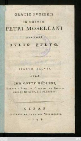 Oratio Fvnebris In Mortem Petri Mosellani